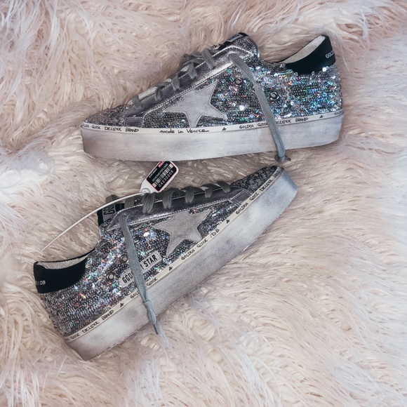 Golden Goose Hi Star sz 40 Silver Sequin Women's - Picture 1 of 5